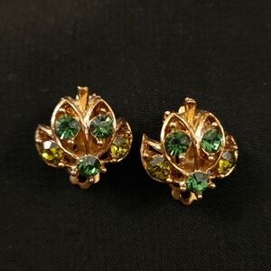 Vintage 1960's Gold and Green Lotus Earrings
